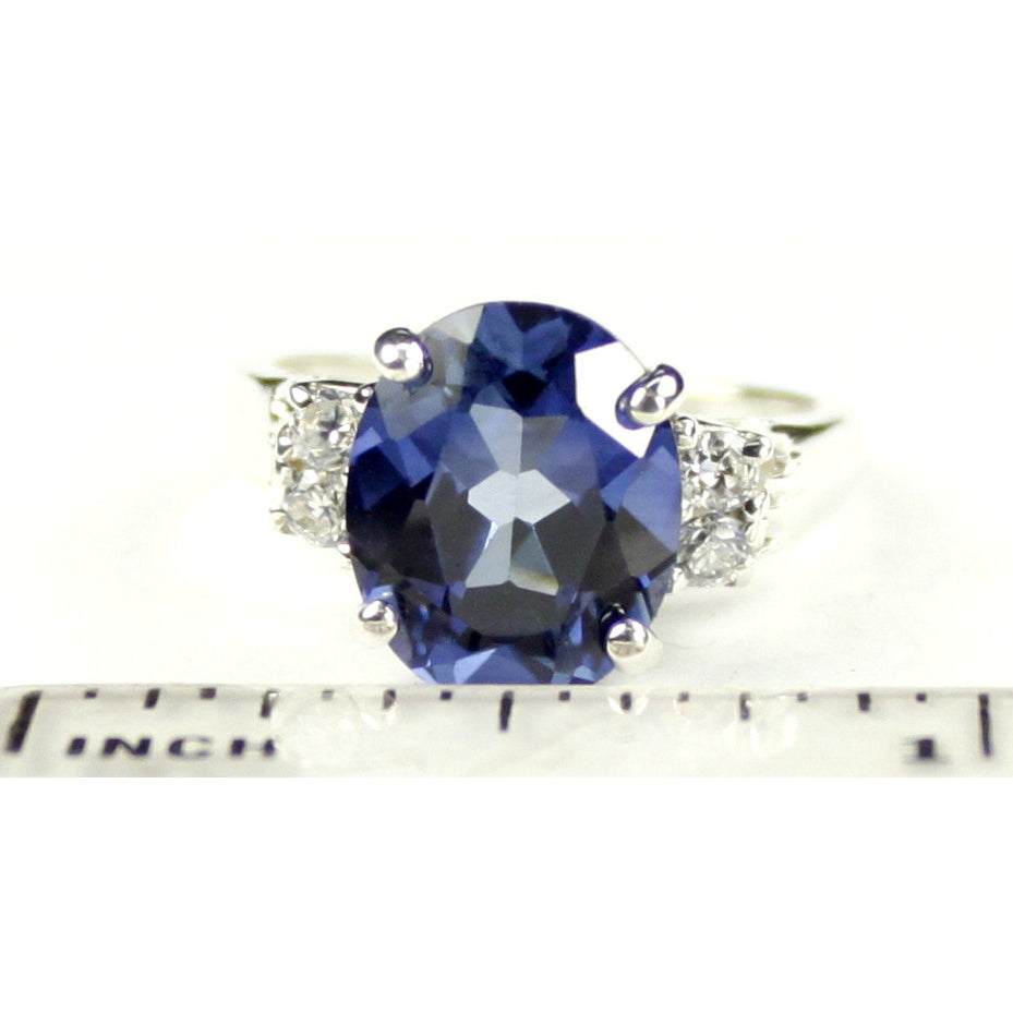 SR123 Created Blue Sapphire 925 Sterling Silver Ring Image 4