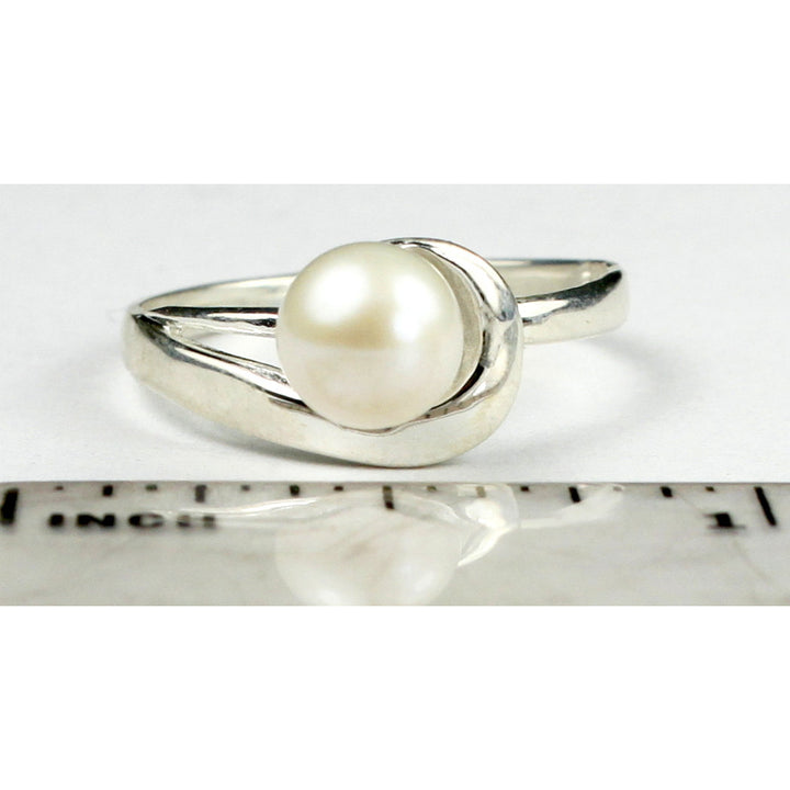 SR340 6mm Pearl 925 Sterling Silver Ring Image 4