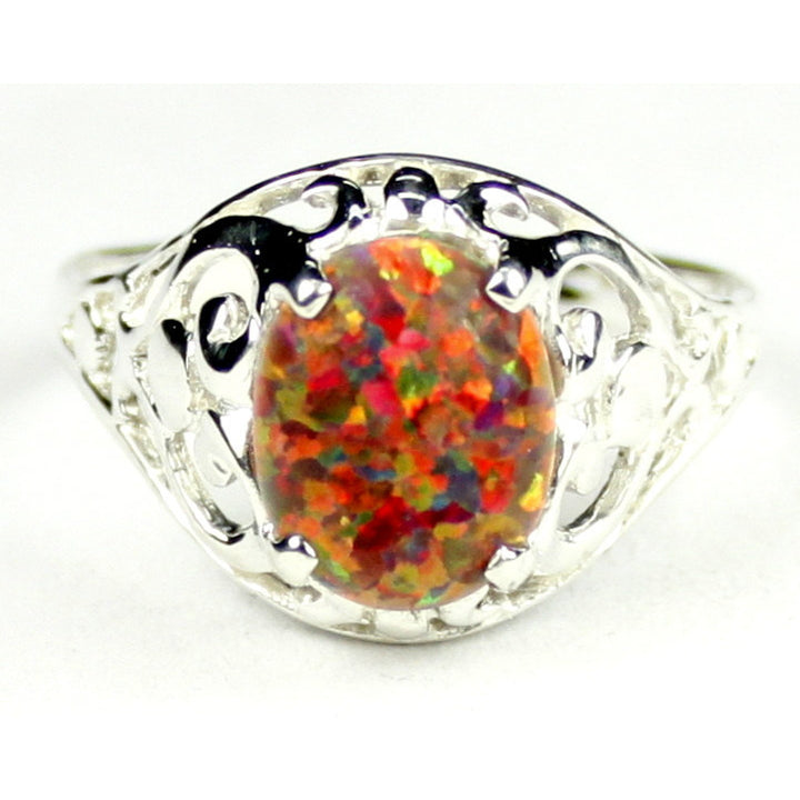 Sterling Silver Ladies Ring Created Red Brown Opal SR004 Image 1