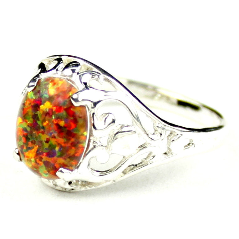 Sterling Silver Ladies Ring Created Red Brown Opal SR004 Image 2