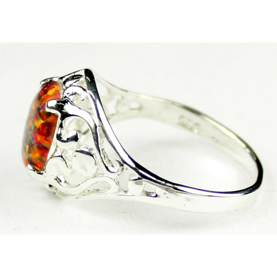 Sterling Silver Ladies Ring Created Red Brown Opal SR004 Image 3