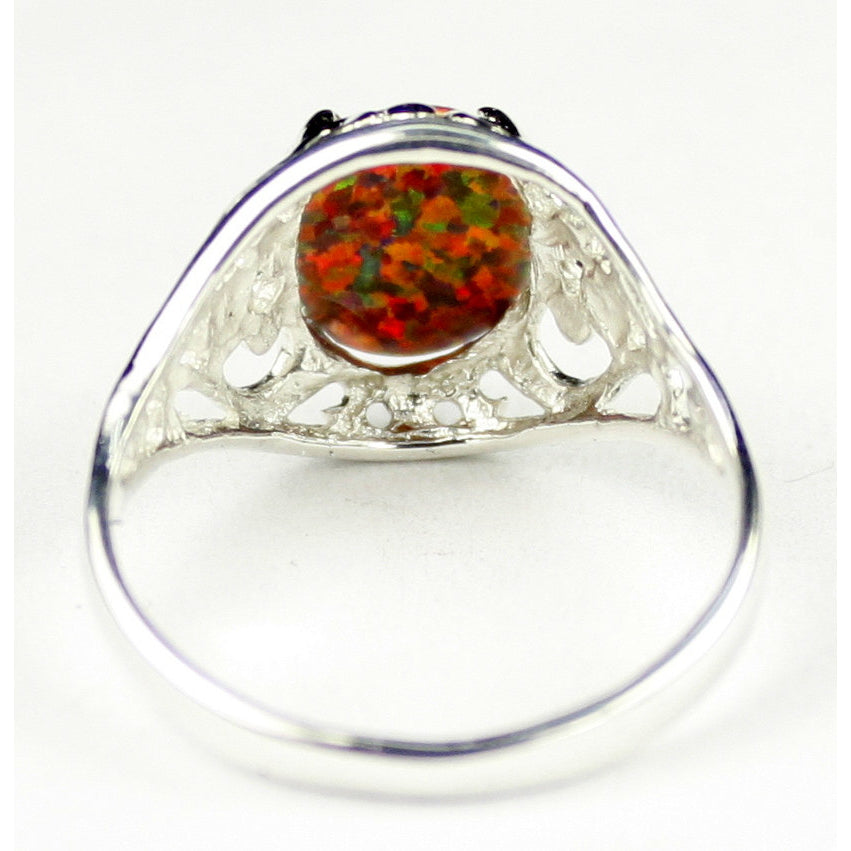 Sterling Silver Ladies Ring Created Red Brown Opal SR004 Image 4