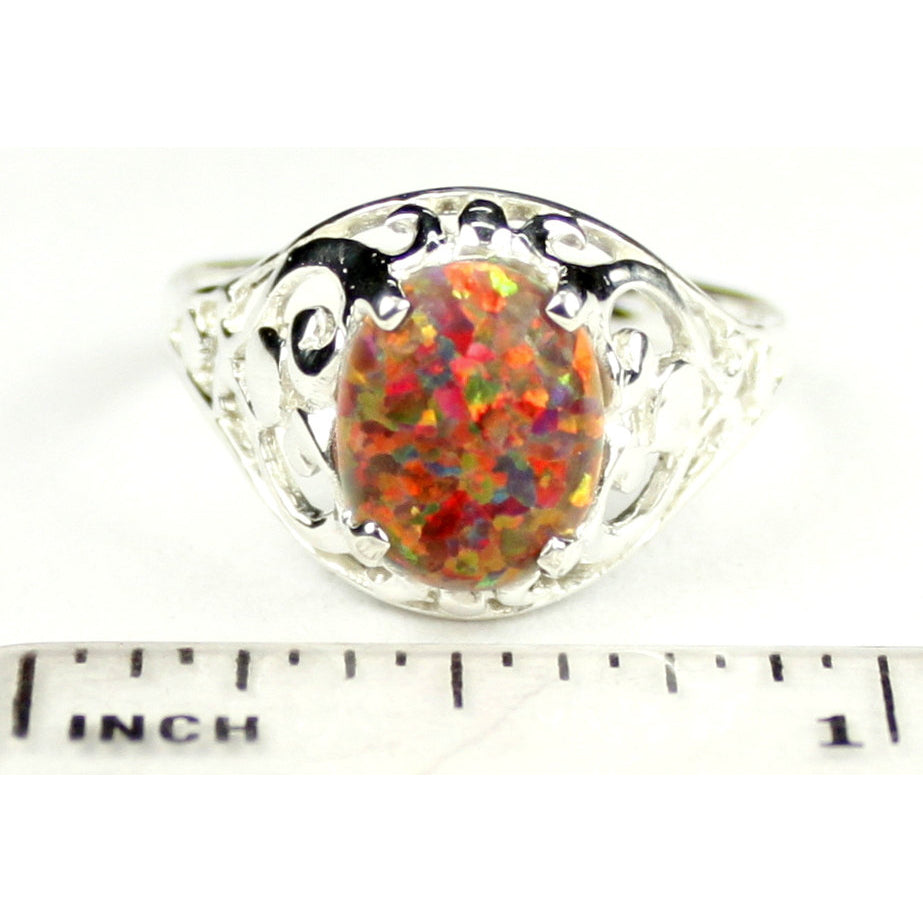 Sterling Silver Ladies Ring Created Red Brown Opal SR004 Image 4