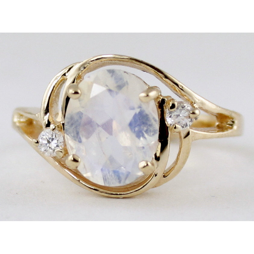 10K Gold Ring Rainbow Moonstone R021 Image 3