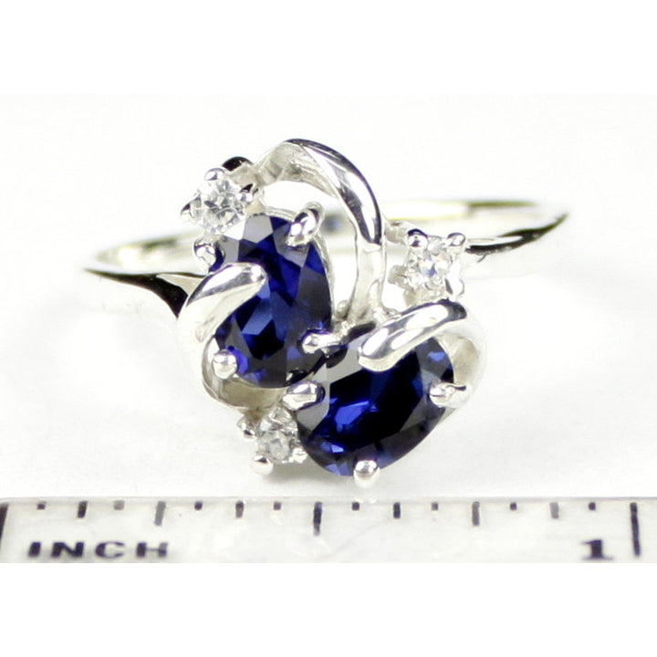 Sterling Silver Ladies Ring Created Blue Sapphire SR016 Image 4