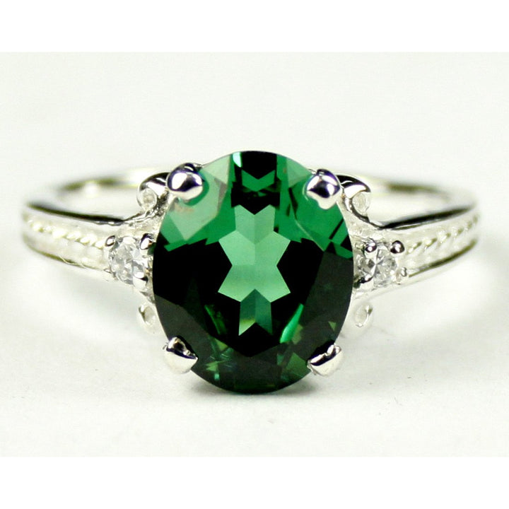 SR136 Created Emerald 925 Sterling Silver Ring Image 1