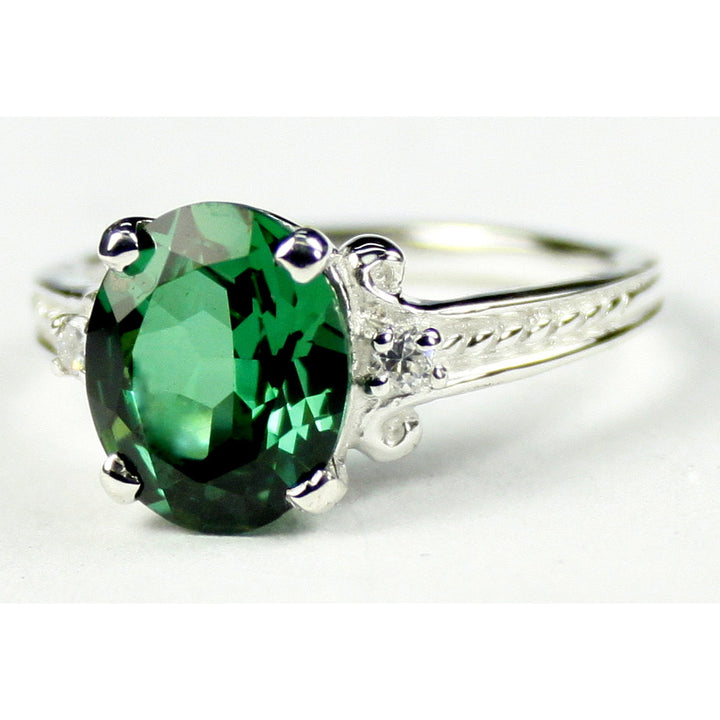 SR136 Created Emerald 925 Sterling Silver Ring Image 2