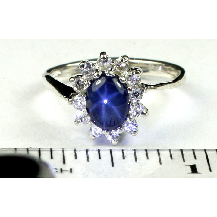 SR235 Natural Blue Star Sapphire 925 Sterling Silver Ring Image 4