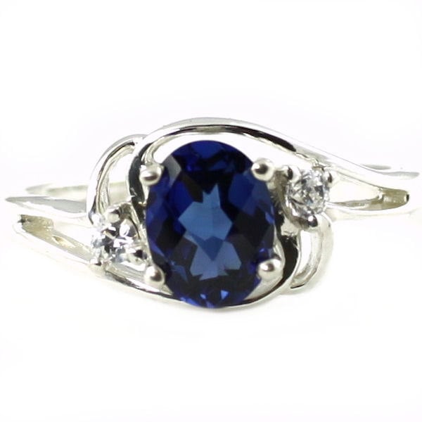 SR176 Created Blue Sapphire Sterling Silver Ring Image 1