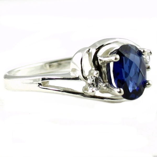 SR176 Created Blue Sapphire Sterling Silver Ring Image 2