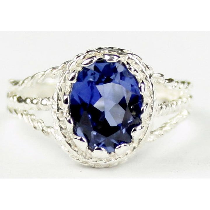 SR070 9x7mm Created Blue Sapphire 925 Sterling Silver Ring Image 1