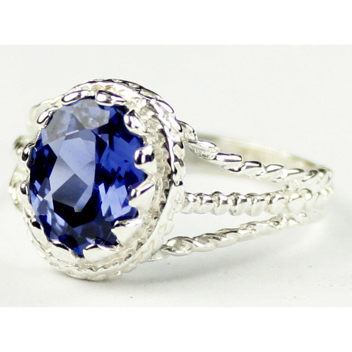 SR070 9x7mm Created Blue Sapphire 925 Sterling Silver Ring Image 2