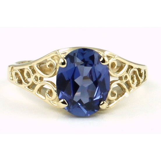 10K Gold Ladies Ring Created Blue Sapphire R005 Image 1