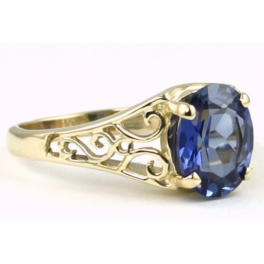 10K Gold Ladies Ring Created Blue Sapphire R005 Image 2