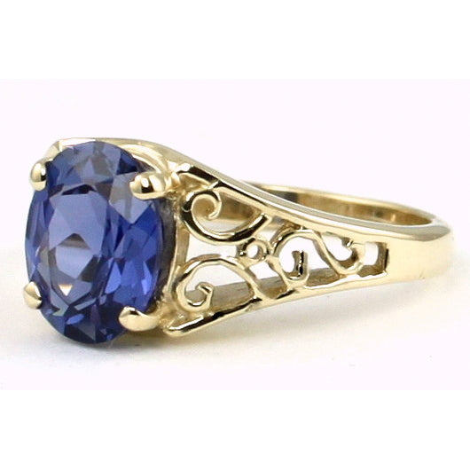 10K Gold Ladies Ring Created Blue Sapphire R005 Image 3