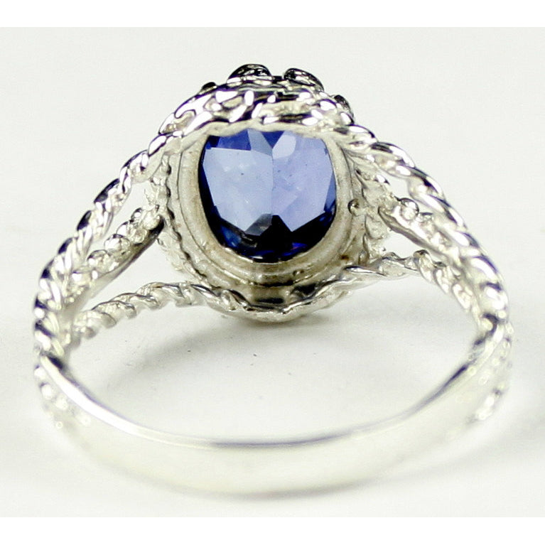 SR070 9x7mm Created Blue Sapphire 925 Sterling Silver Ring Image 4