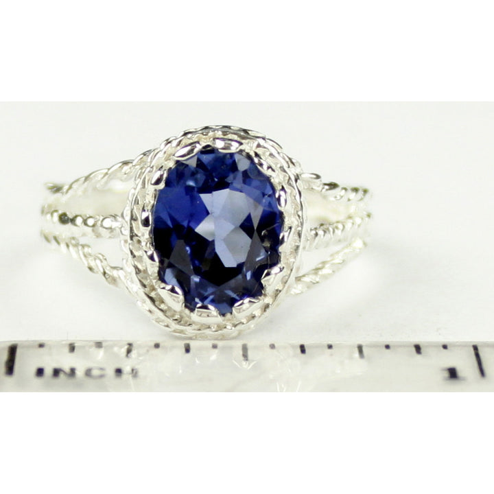 SR070 9x7mm Created Blue Sapphire 925 Sterling Silver Ring Image 4