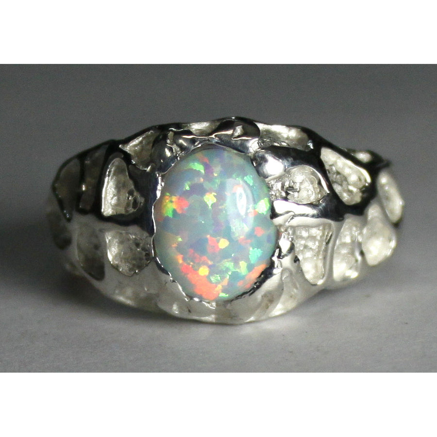 Sterling Silver Mens Ring Created White Opal SR168 Image 1