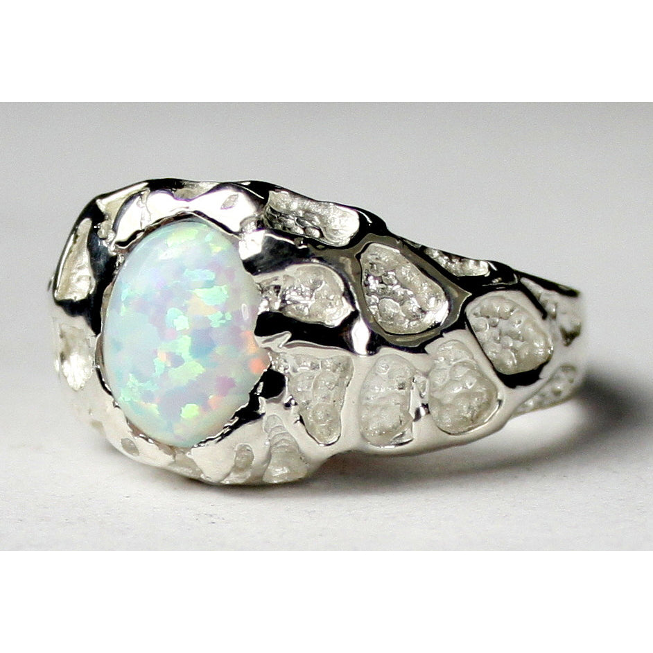 Sterling Silver Mens Ring Created White Opal SR168 Image 2