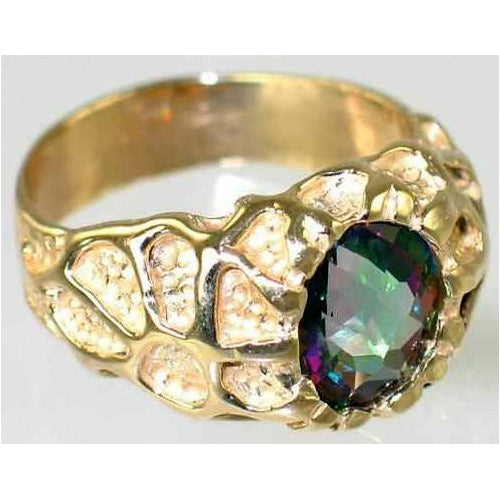 R168Mystic Fire Topaz10K Yellow Gold Mens Ring Image 1