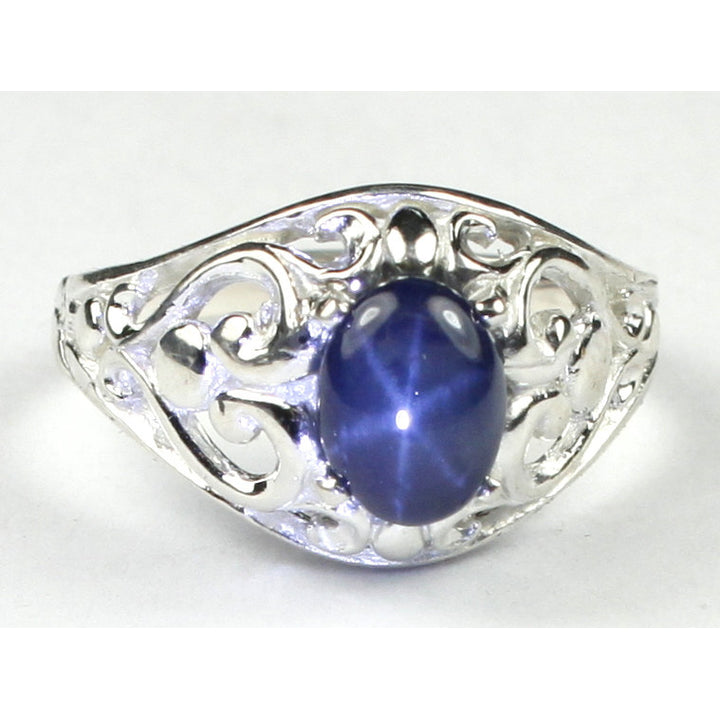 SR111 Natural Blue Star Sapphire Sterling Silver Ring Image 1