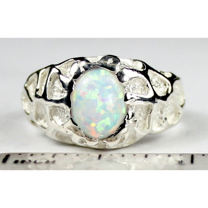 Sterling Silver Mens Ring Created White Opal SR168 Image 4