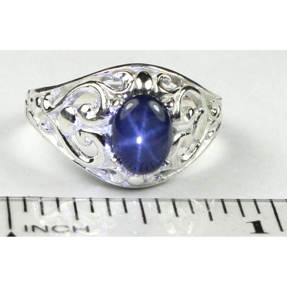 SR111 Natural Blue Star Sapphire Sterling Silver Ring Image 4