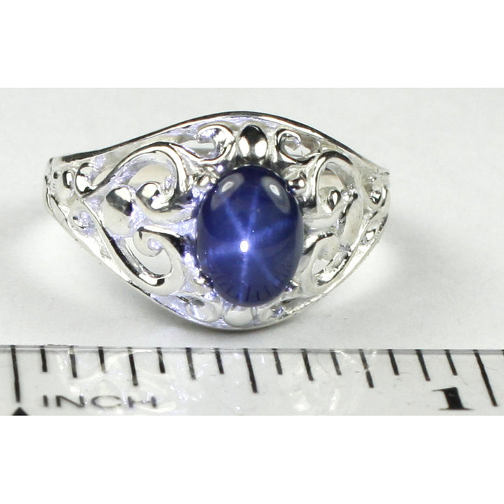 SR111 Natural Blue Star Sapphire Sterling Silver Ring Image 4