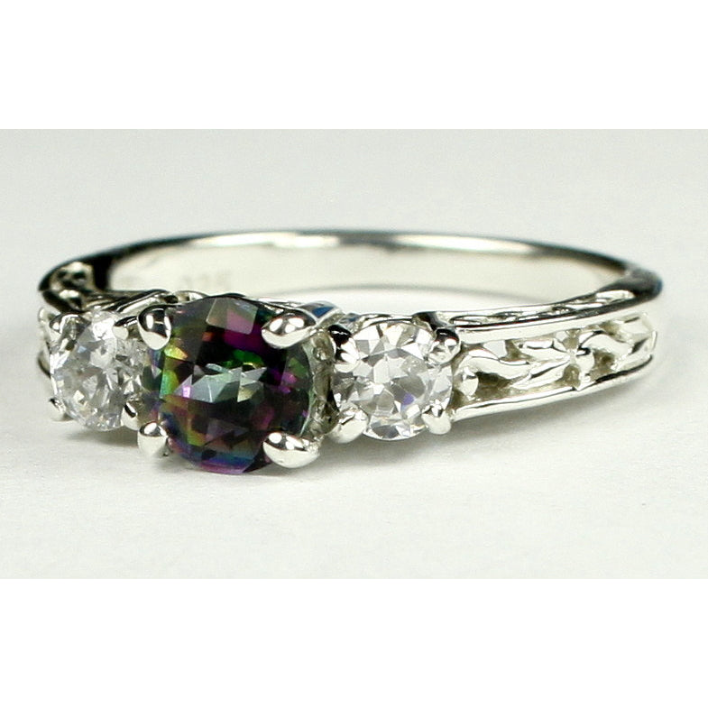 SR254 6mm Mystic Fire Topaz w/ Two 4mm CZ Accents 925 Sterling Silver Engagement Ring Image 3