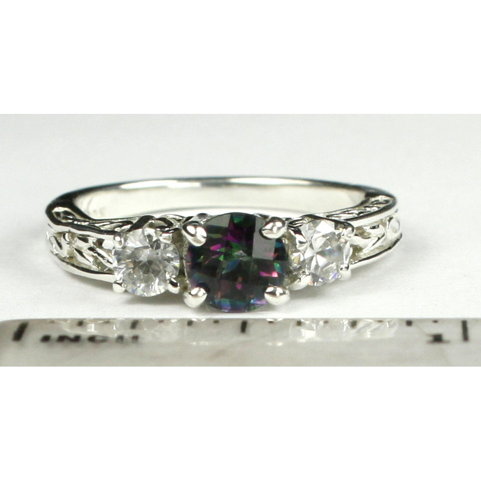 SR254 6mm Mystic Fire Topaz w/ Two 4mm CZ Accents 925 Sterling Silver Engagement Ring Image 6