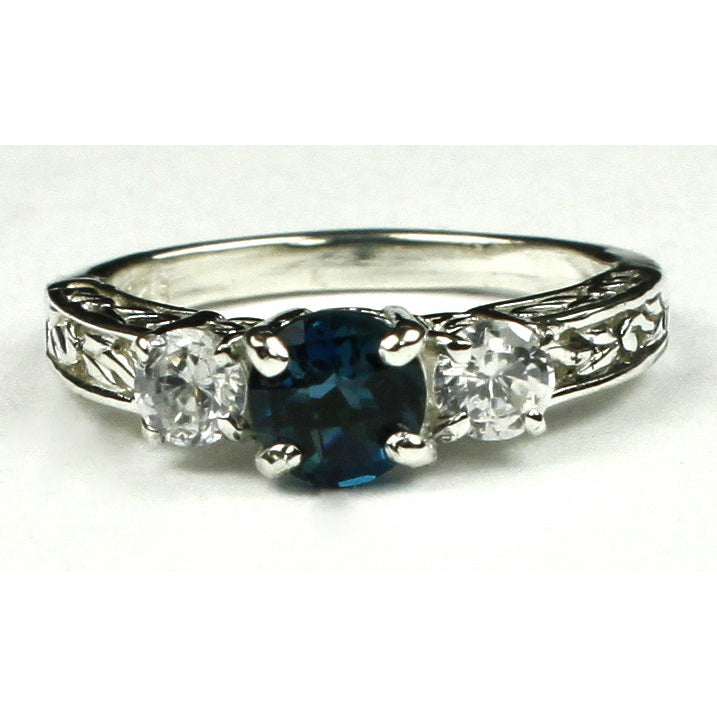 SR2546mm London Blue Topaz w/ Two 4mm CZ Accents925 Sterling Silver Engagement Ring Image 1
