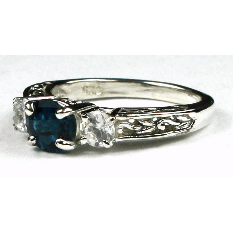 SR2546mm London Blue Topaz w/ Two 4mm CZ Accents925 Sterling Silver Engagement Ring Image 2