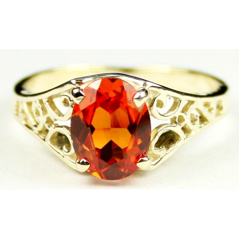 10K Gold Ladies Ring Created Padparadsha Sapphire R005 Image 1