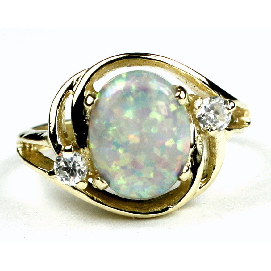 10K Gold Ring Created White Opal R021 Image 1