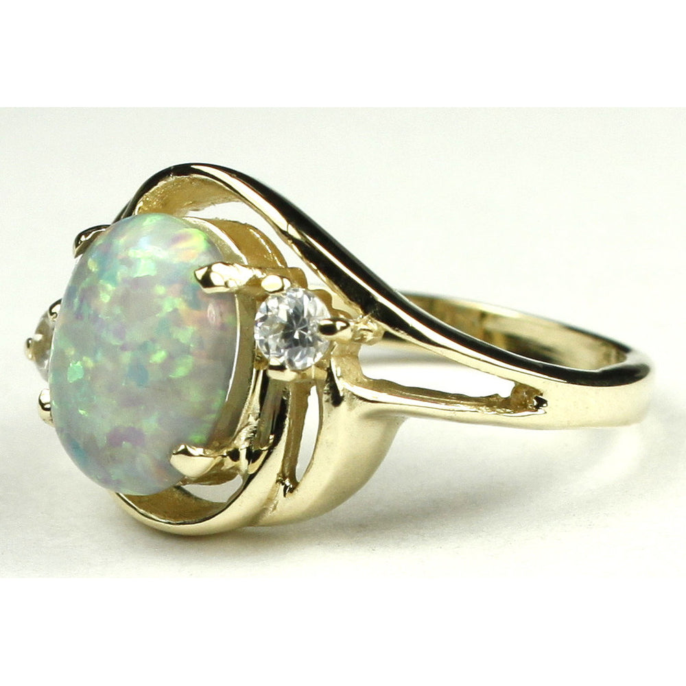 10K Gold Ring Created White Opal R021 Image 2