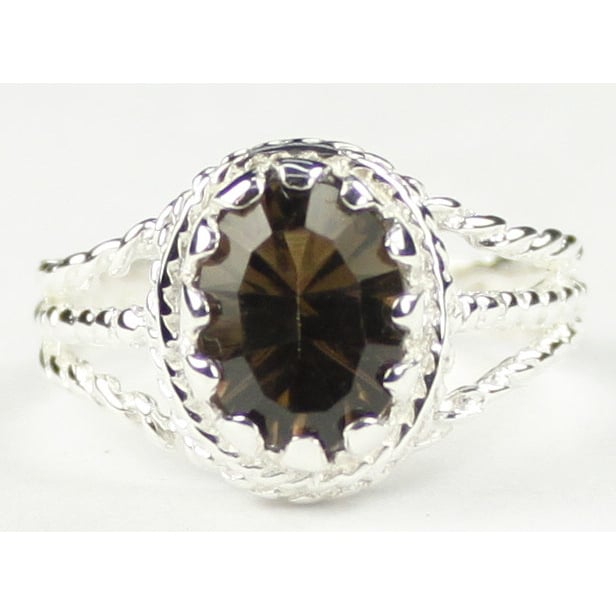 SR070 9x7mm Smoky Quartz 925 Sterling Silver Ring Image 1