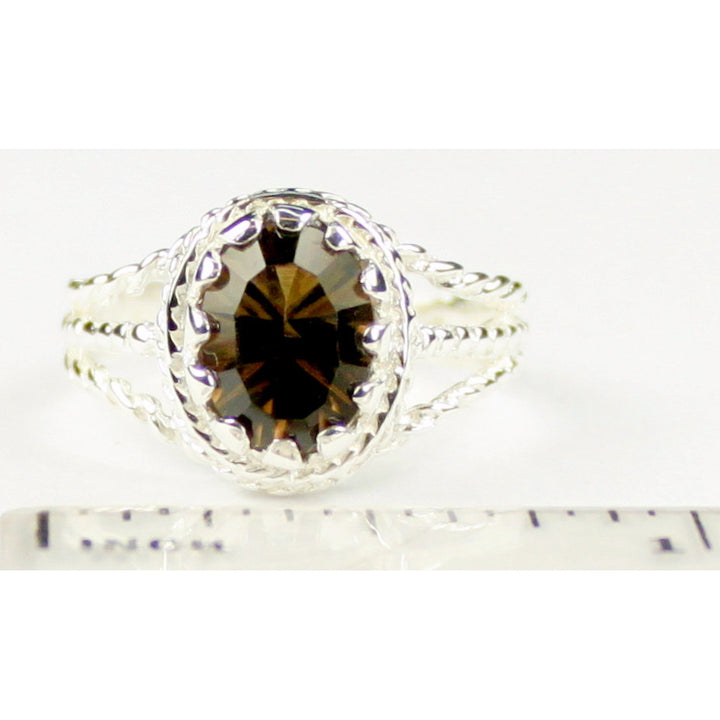 SR070 9x7mm Smoky Quartz 925 Sterling Silver Ring Image 4