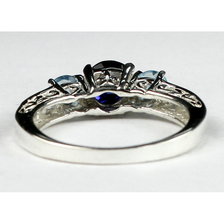 SR254 6mm Created Blue Sapphire w/ Two 4mm Swiss Blue Topaz Accents 925 Sterling Silver Engagement Ring Image 4