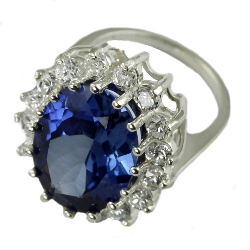 Sterling Silver Royal Engagement Ring Created Blue Sapphire SR310 Image 2