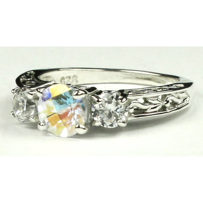 SR254 6mm Mercury Mist Topaz w/ Two 4mm CZ Accents 925 Sterling Silver Engagement Ring Image 2