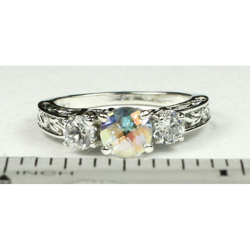 SR254 6mm Mercury Mist Topaz w/ Two 4mm CZ Accents 925 Sterling Silver Engagement Ring Image 4