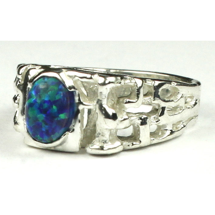 Sterling Silver Mens Ring Created Blue/Green Opal SR197 Image 2