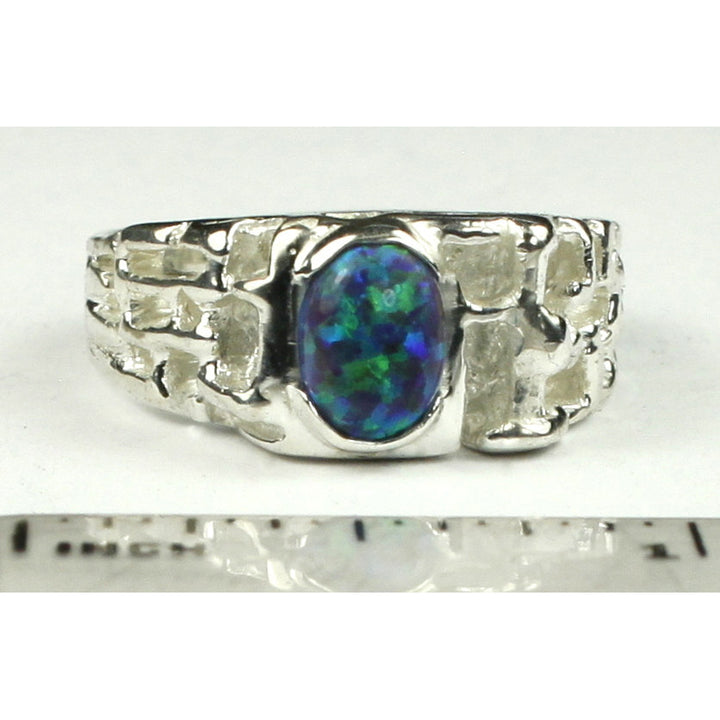 Sterling Silver Mens Ring Created Blue/Green Opal SR197 Image 4