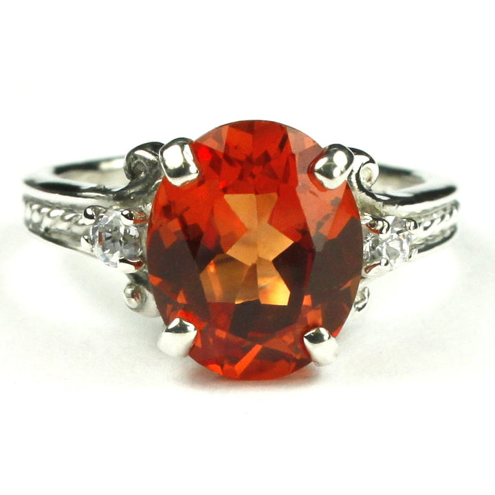 SR136 Created Padparadsha Sapphire 925 Sterling Silver Ring Image 1