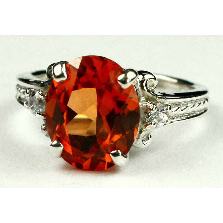 SR136 Created Padparadsha Sapphire 925 Sterling Silver Ring Image 2