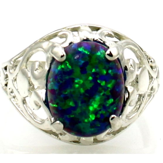 Sterling Silver Ladies Ring Created Blue Green Opal SR004 Image 1