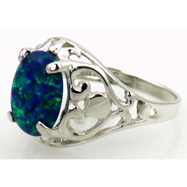 Sterling Silver Ladies Ring Created Blue Green Opal SR004 Image 2