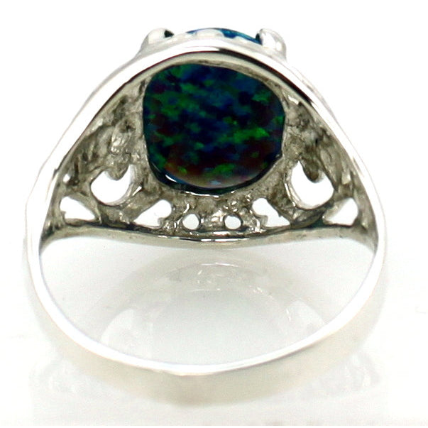 Sterling Silver Ladies Ring Created Blue Green Opal SR004 Image 3