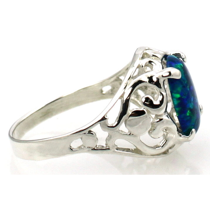 Sterling Silver Ladies Ring Created Blue Green Opal SR004 Image 4