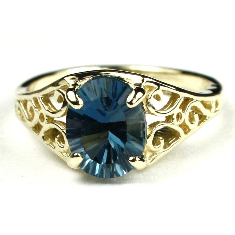 10K Gold Ladies Ring Quantum Cut London Blue Topaz R005 Image 1